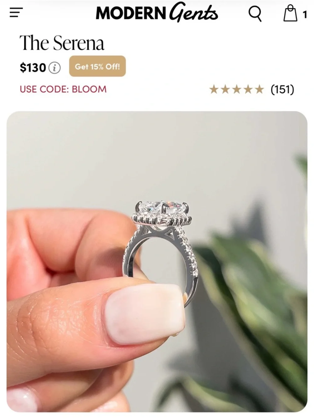 The Serena Halo Ring in Silver- size 9 - Picture 2 of 3